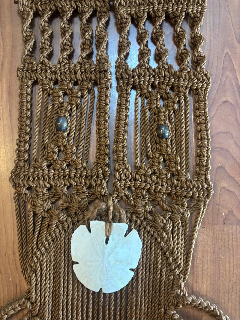 Vintage Macrame Wall Hanging with Sand Dollar Accent